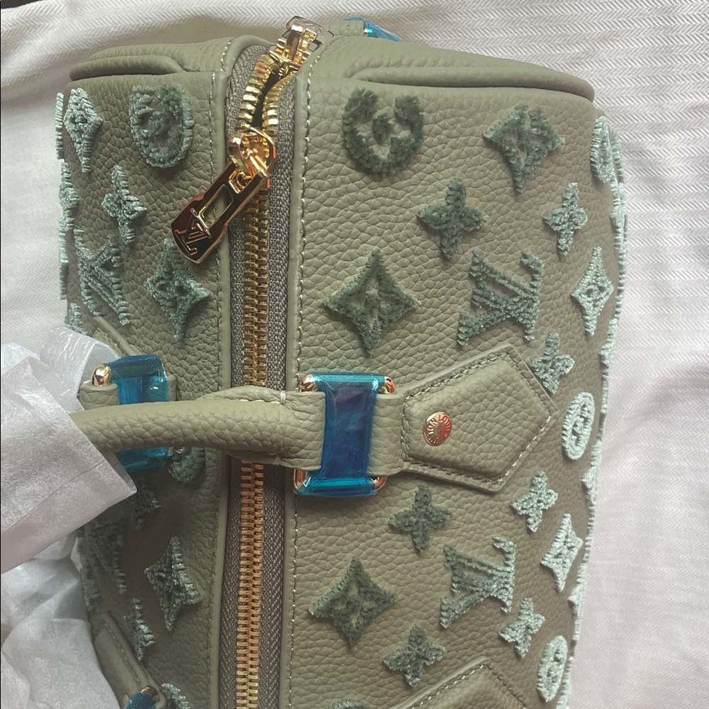 LV SPEEDY STYLE 25 Luxury Embossed Monogram Top-Handle Bag in Sage Green